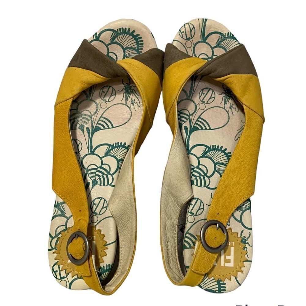 fly London Twisted Low Heel Slingback Bi-color Sandals